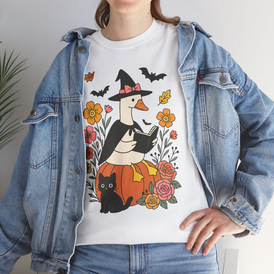 Spooky Goose Reading and Black Cat Tee - Halloween Gift