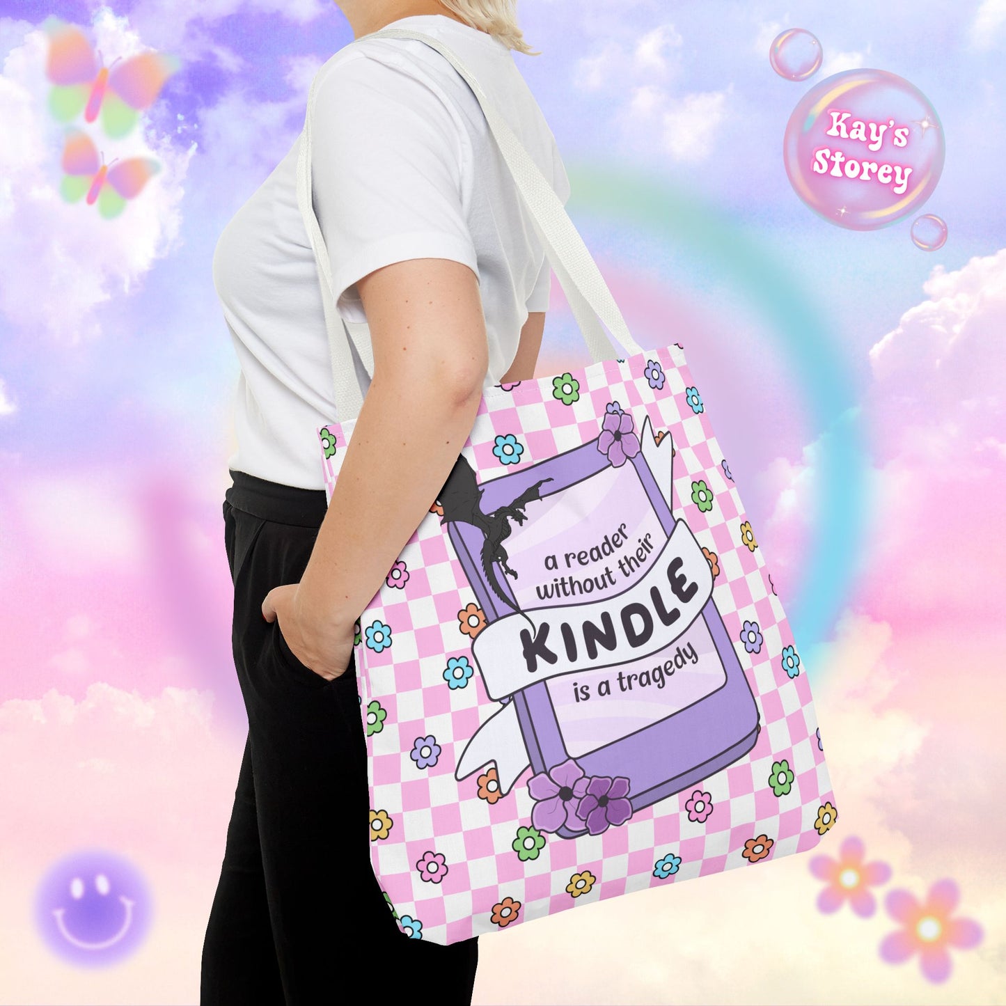 Pink Reader Without Their Kindle Tote Bag
