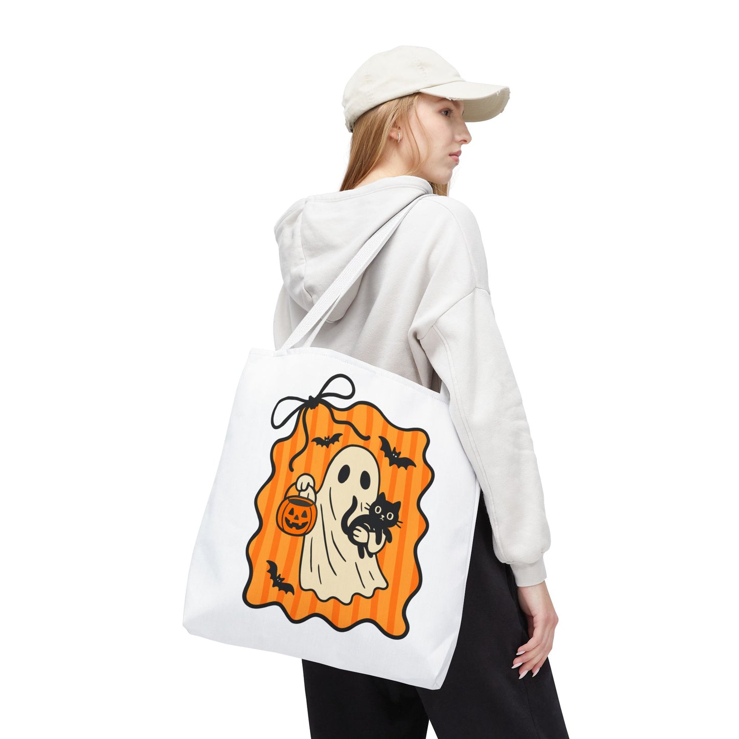 Spooky Season Ghost & Black Cat Tote Bag