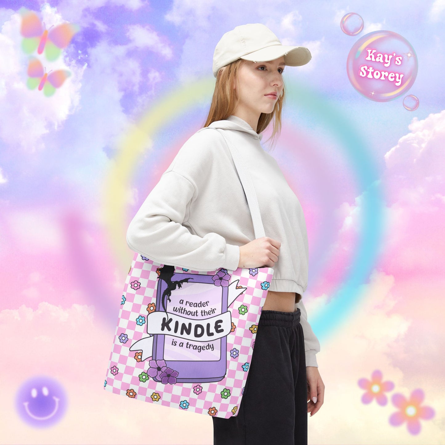 Pink Reader Without Their Kindle Tote Bag