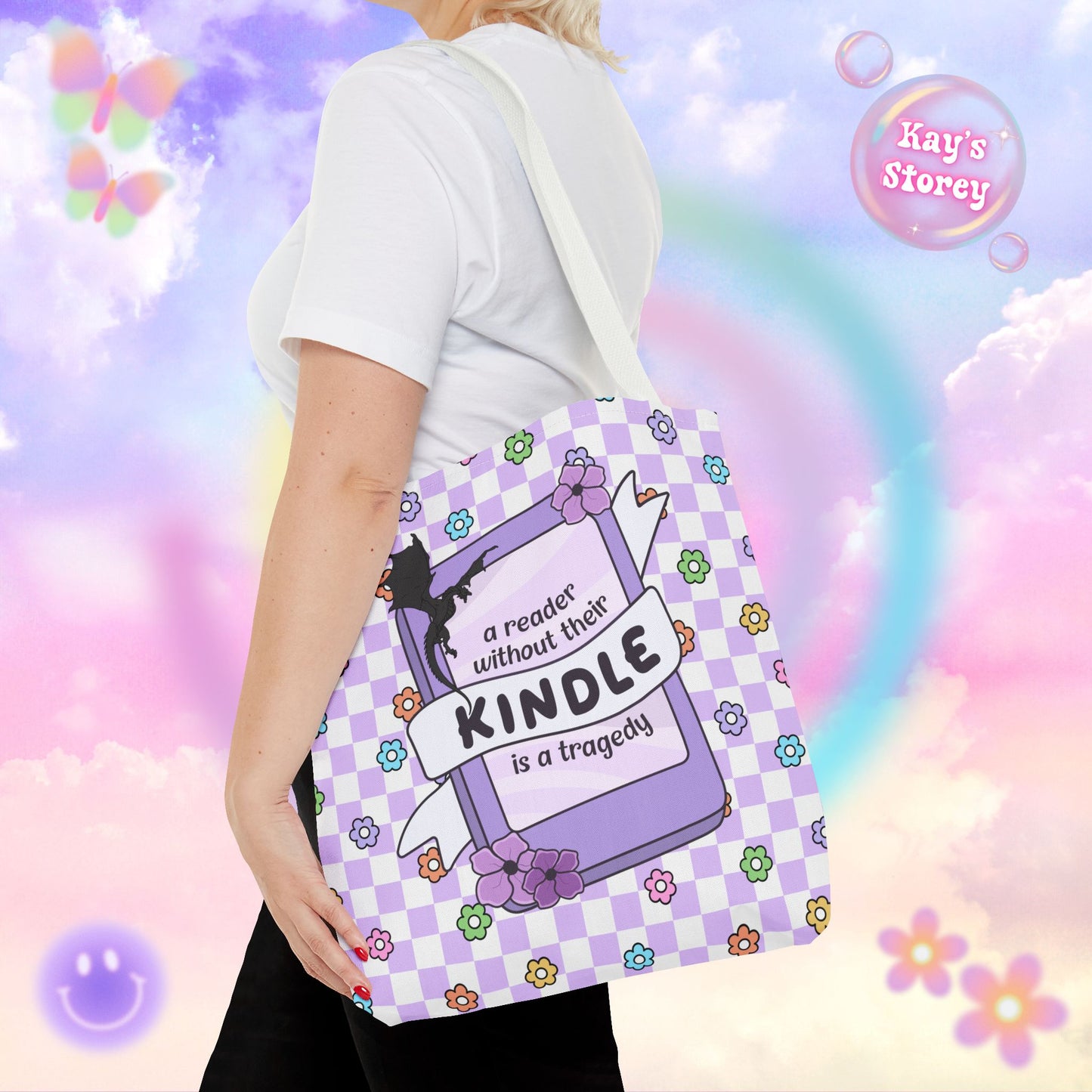Purple Reader Without Their Kindle Tote Bag
