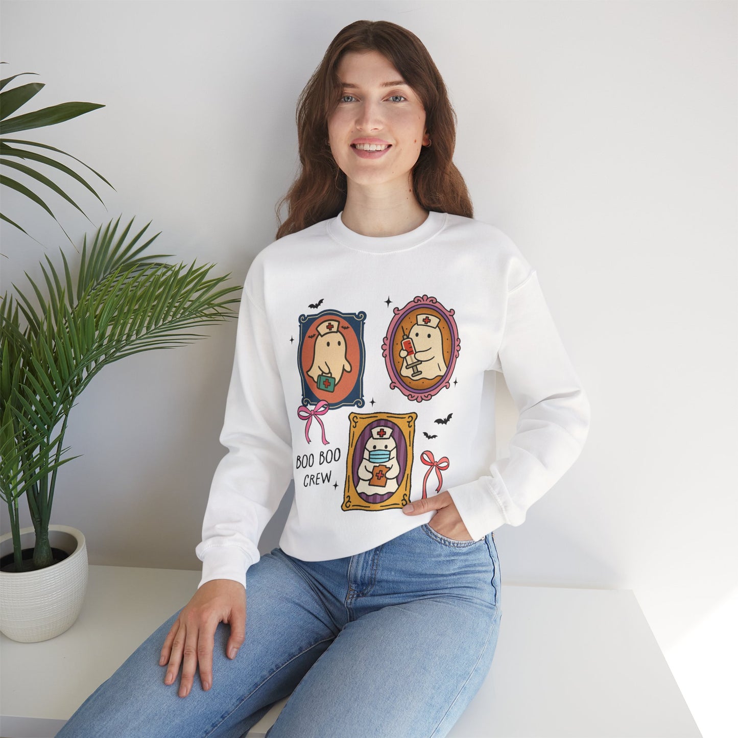 Boo Boo Crew Nurses Sweatshirt, Long Sleeve Shirt for Spooky Season Bookish Gift,  Halloween Reading Apparel