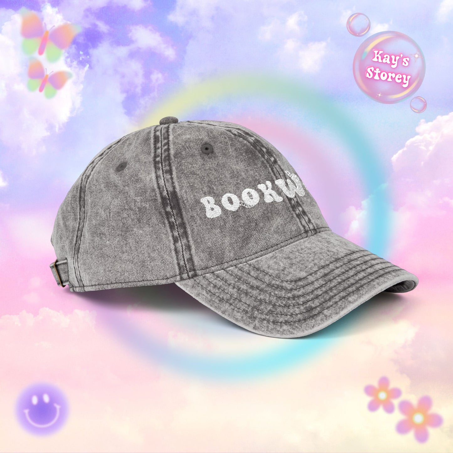 Bookworm Embroidered Vintage Cap