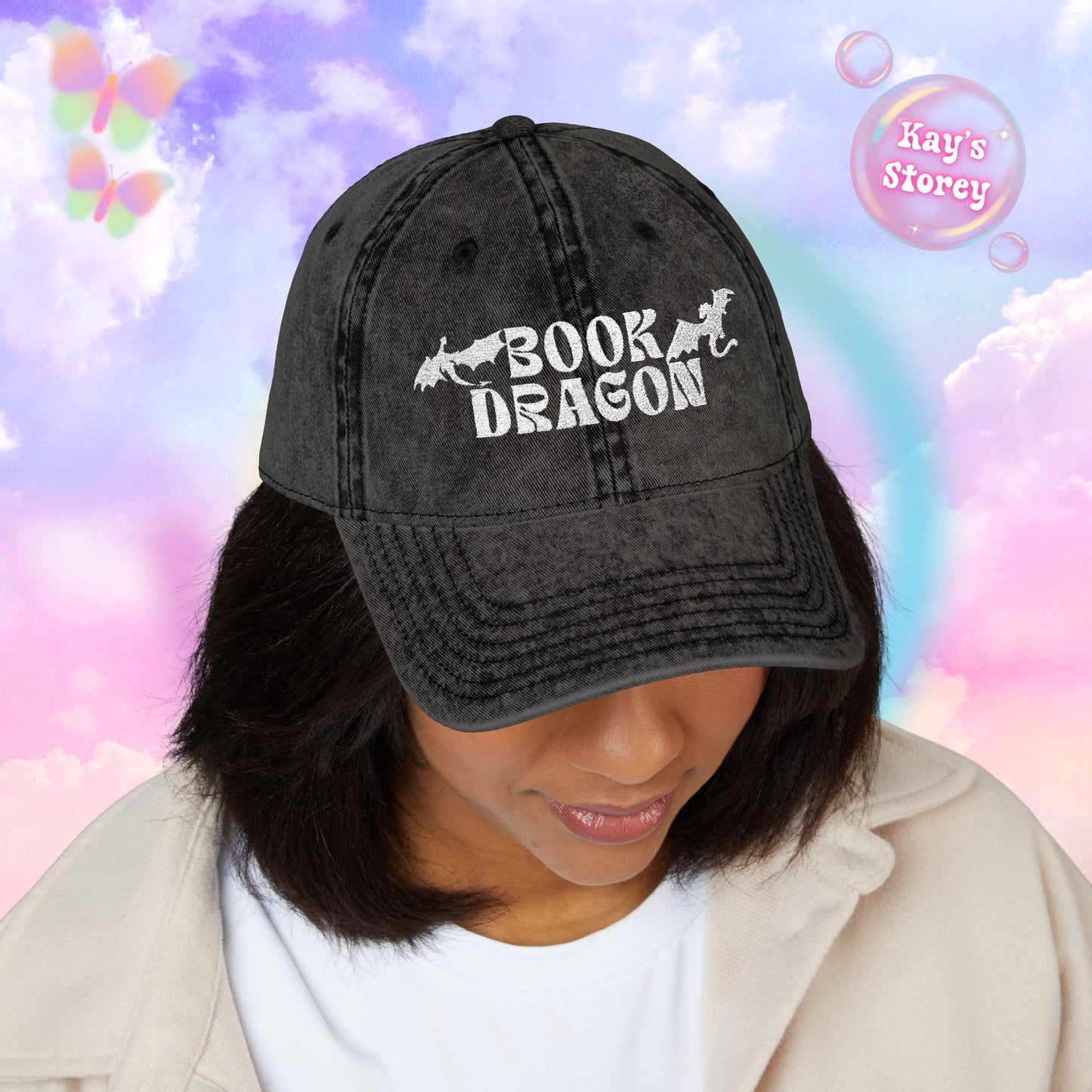 Book Dragon Embroidered Vintage Cap