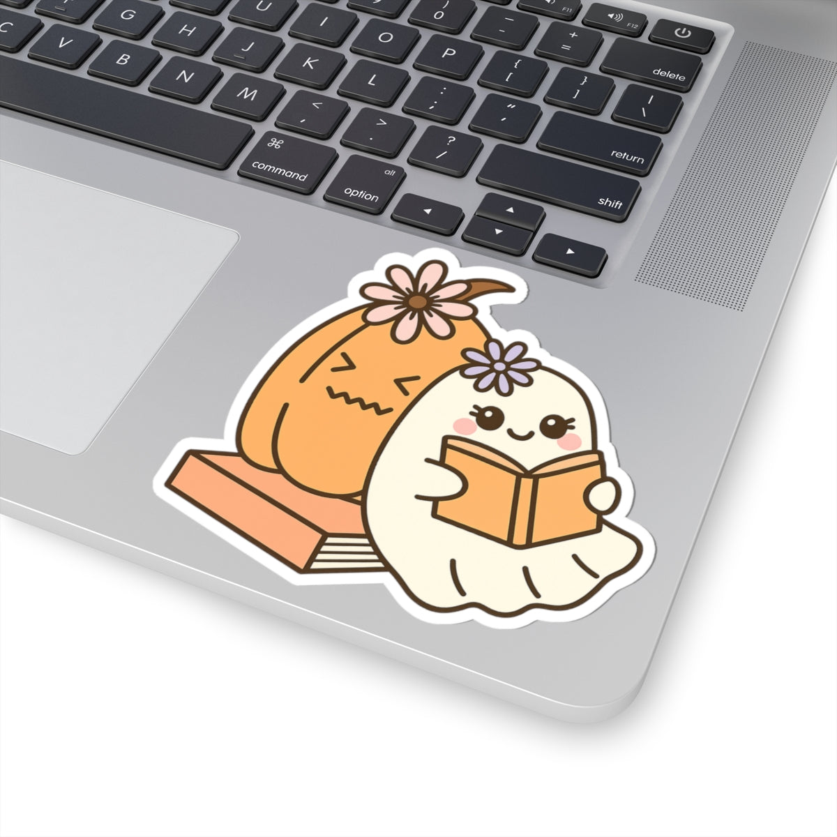 Ghost & Pumpkin Kiss-Cut Sticker, Book Lover Sticker, Cute Sticker Set, Spooky Decals, Halloween Stickers, Vinyl Kindle Stickers