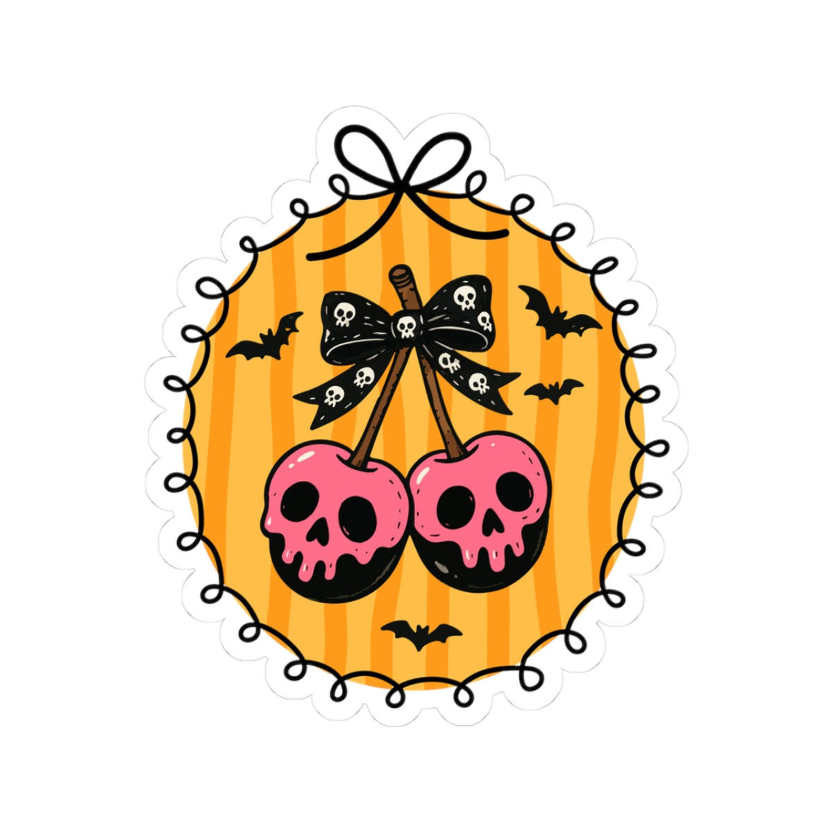 Black Cherry Skulls Sticker - Kiss-Cut Stickers, Halloween Sticker, Cute Skull Design, Spooky Sticker, Decorative Sticker for Journals