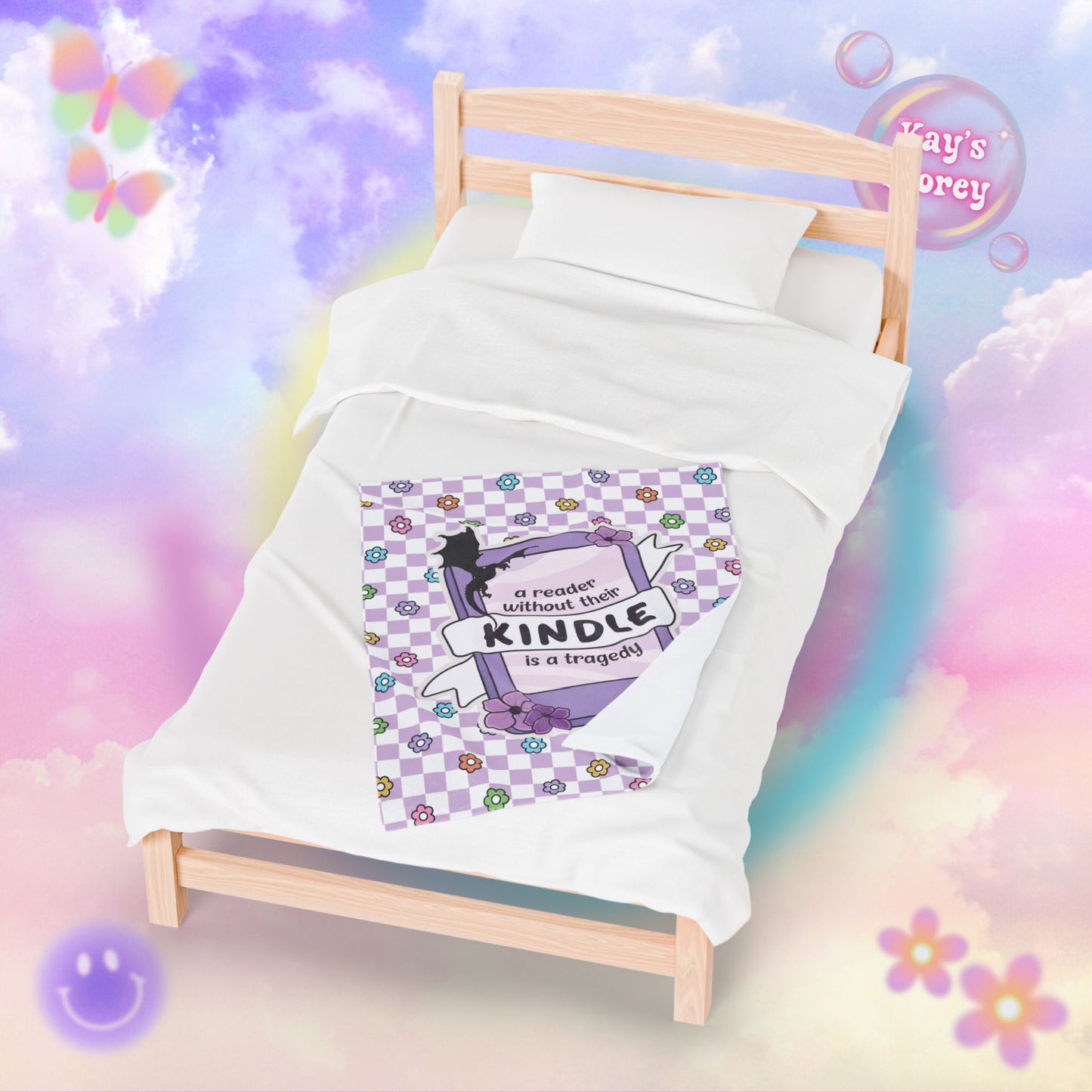 Purple Reader Without Their Kindle Velveteen Plush Blanket