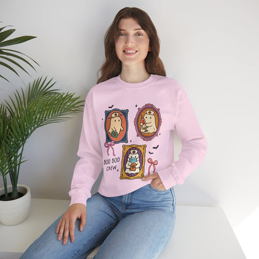 Boo Boo Crew Nurses Sweatshirt, Long Sleeve Shirt for Spooky Season Bookish Gift,  Halloween Reading Apparel
