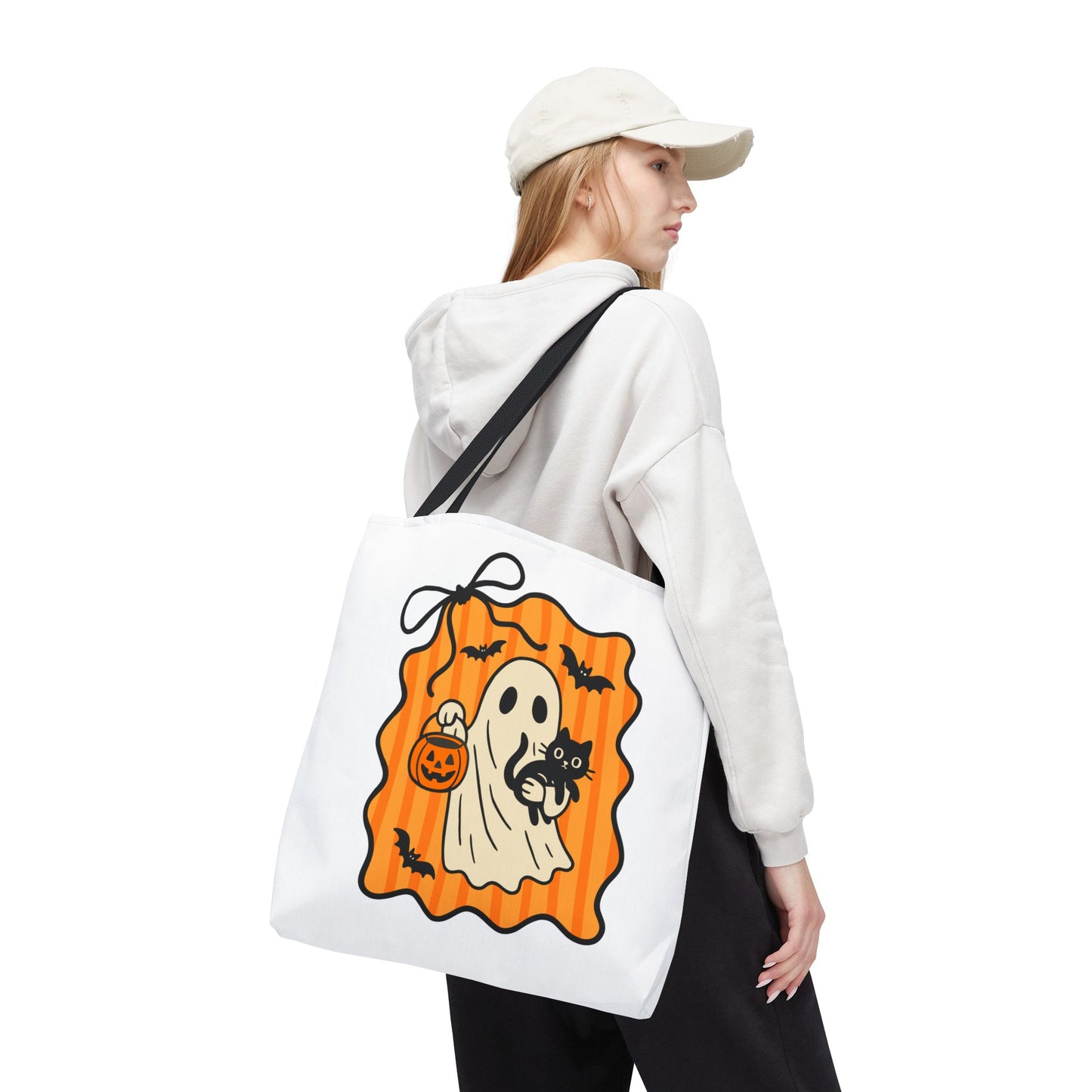 Spooky Season Ghost & Black Cat Tote Bag