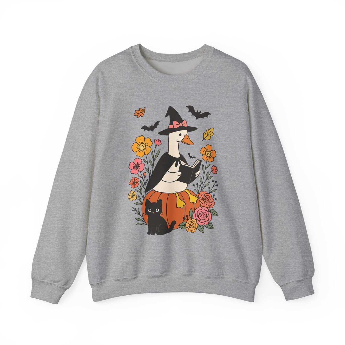 Spooky Goose Reading & Black Cat Sweatshirt, Long Sleeve Shirt for Spooky Season Bookish Gift,  Halloween Reading Apparel