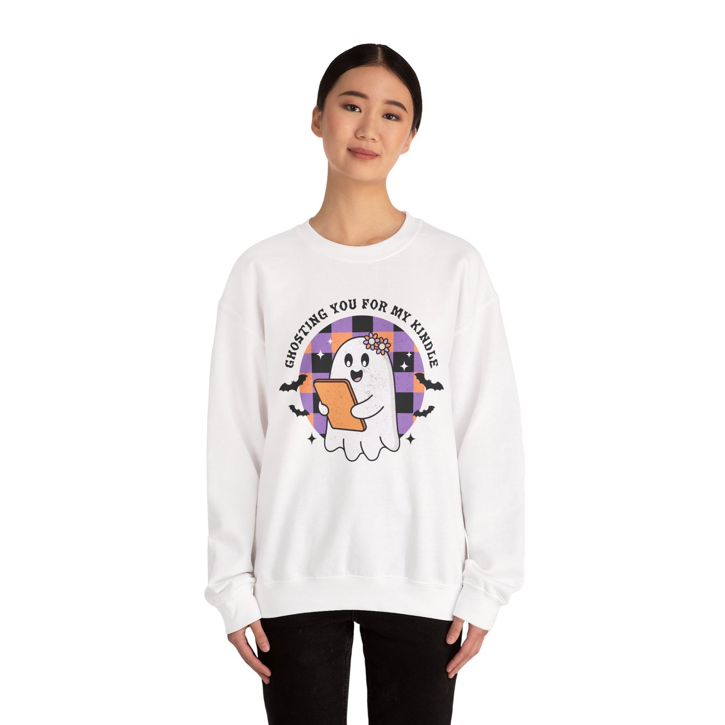 Ghosting You For My Kindle Sweatshirt, Long Sleeve Shirt for Spooky Season Bookish Gift,  Halloween Reading Apparel