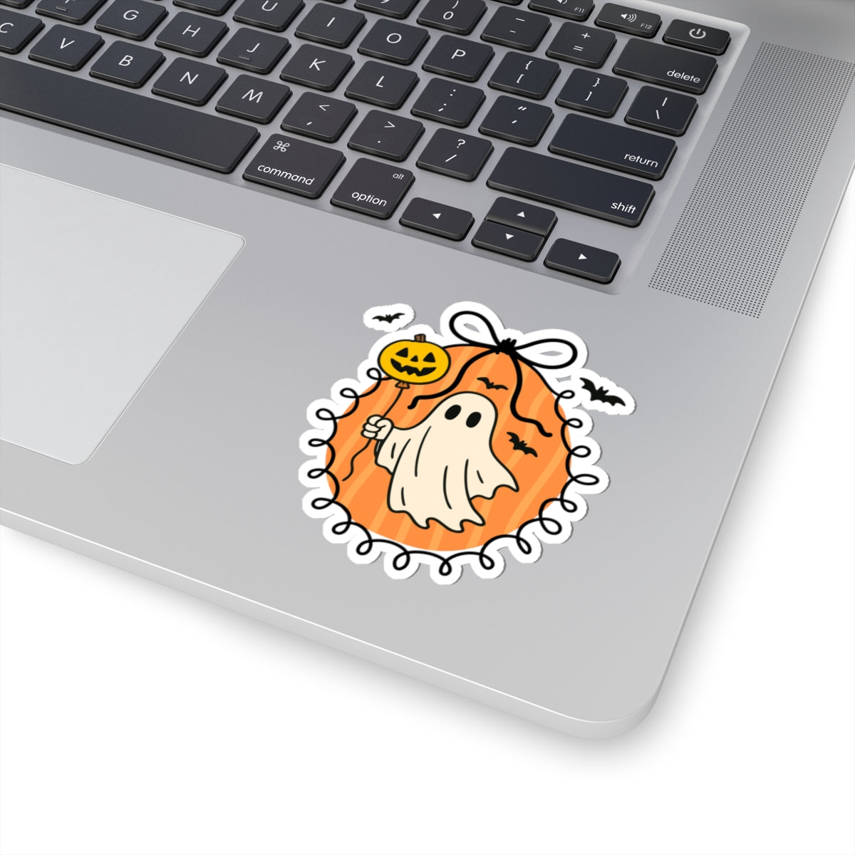 Ghost with Balloon Sticker - Kiss-Cut Stickers, Halloween Sticker, Cute Ghost Design, Spooky Sticker, Decorative Sticker for Journals