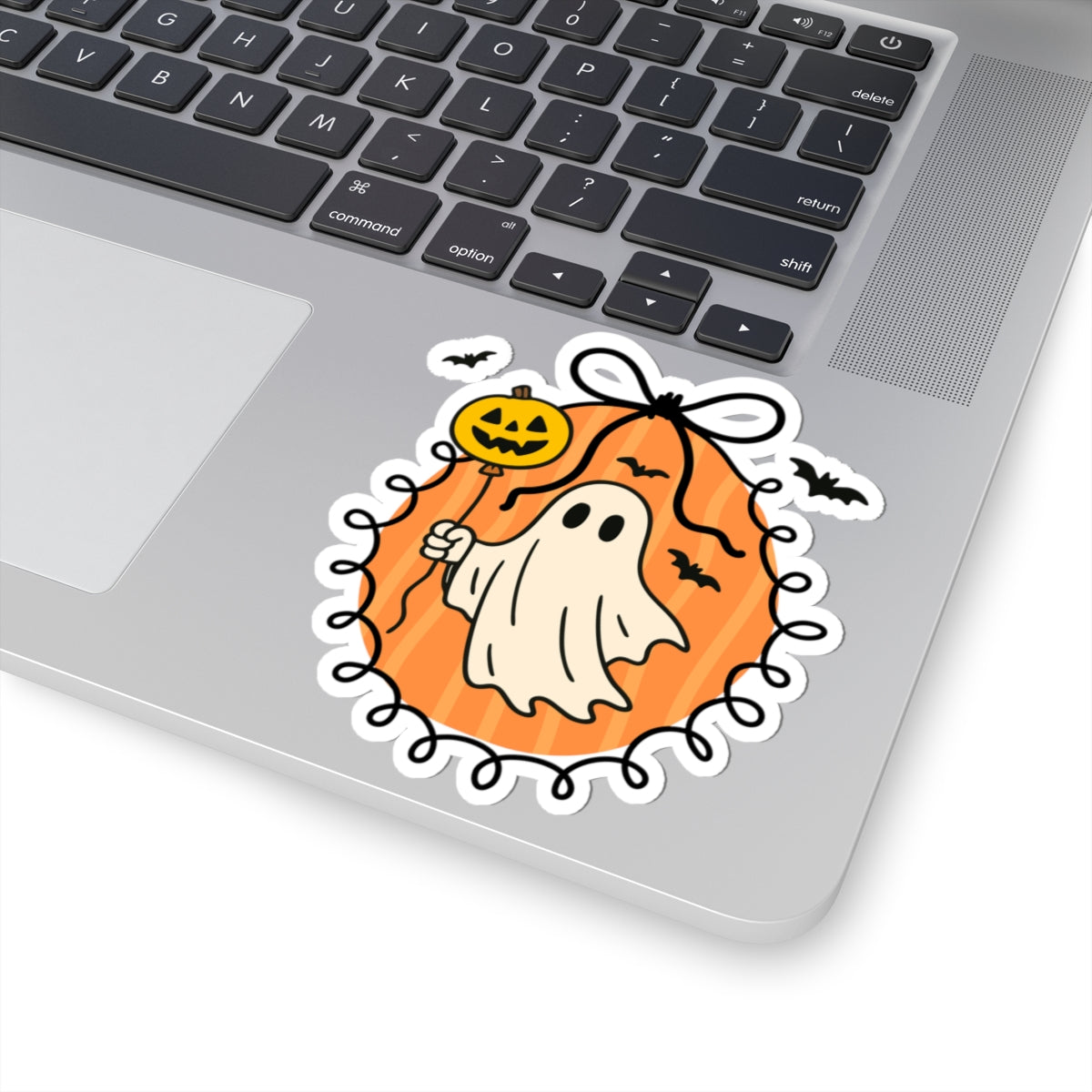 Ghost with Balloon Sticker - Kiss-Cut Stickers, Halloween Sticker, Cute Ghost Design, Spooky Sticker, Decorative Sticker for Journals