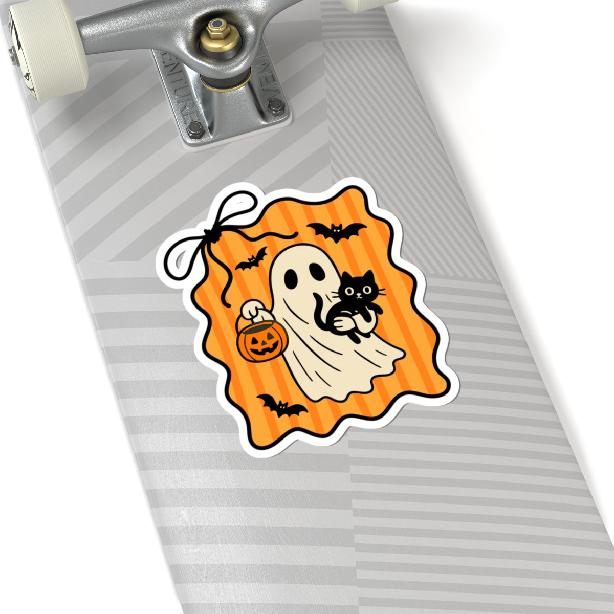 Ghost and Black Cat Sticker - Kiss-Cut Stickers, Halloween Sticker, Cute Ghost Design, Spooky Sticker, Decorative Sticker for Journals