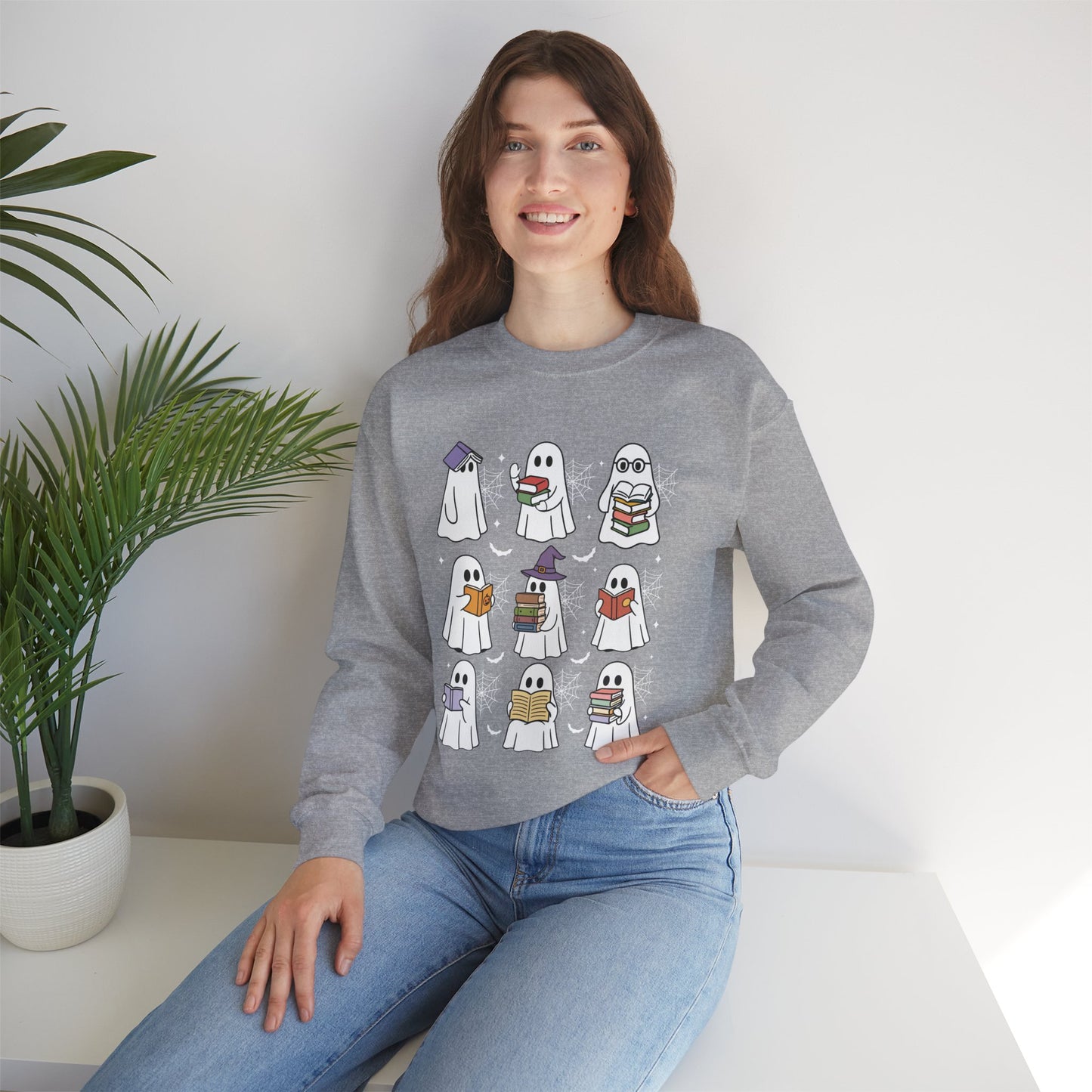 Reading Ghosts Sweatshirt, Long Sleeve Shirt for Spooky Season Bookish Gift,  Halloween Reading Apparel