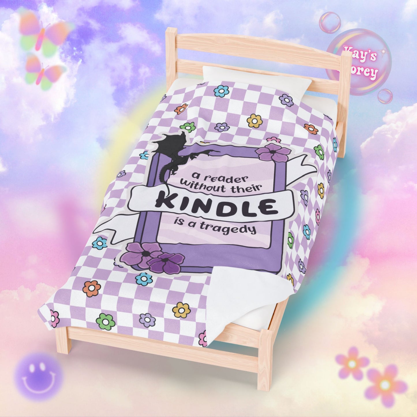 Purple Reader Without Their Kindle Velveteen Plush Blanket
