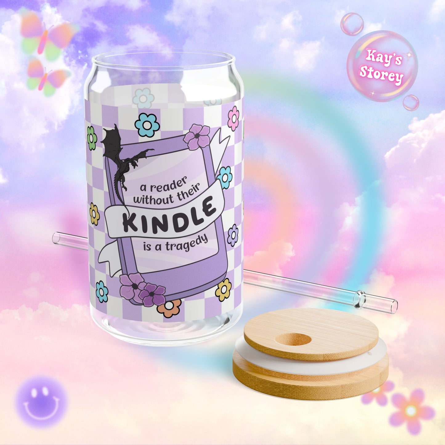 Purple Reader Without Their Kindle Sipper Glass, 16oz
