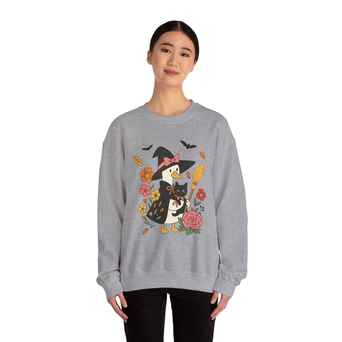Spooky Goose & Black Cat Sweatshirt, Long Sleeve Shirt for Spooky Season Bookish Gift,  Halloween Reading Apparel