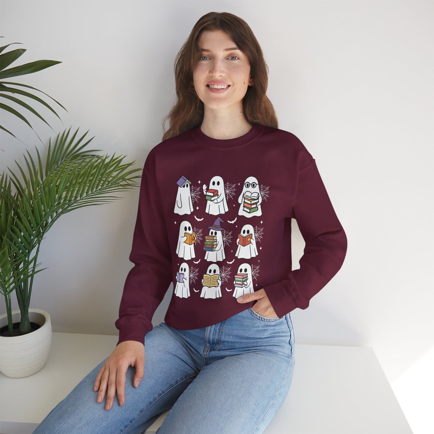 Reading Ghosts Sweatshirt, Long Sleeve Shirt for Spooky Season Bookish Gift,  Halloween Reading Apparel