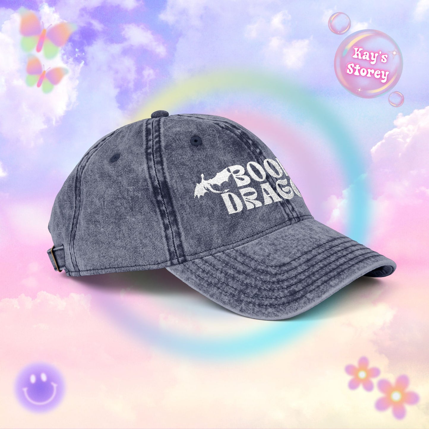 Book Dragon Embroidered Vintage Cap