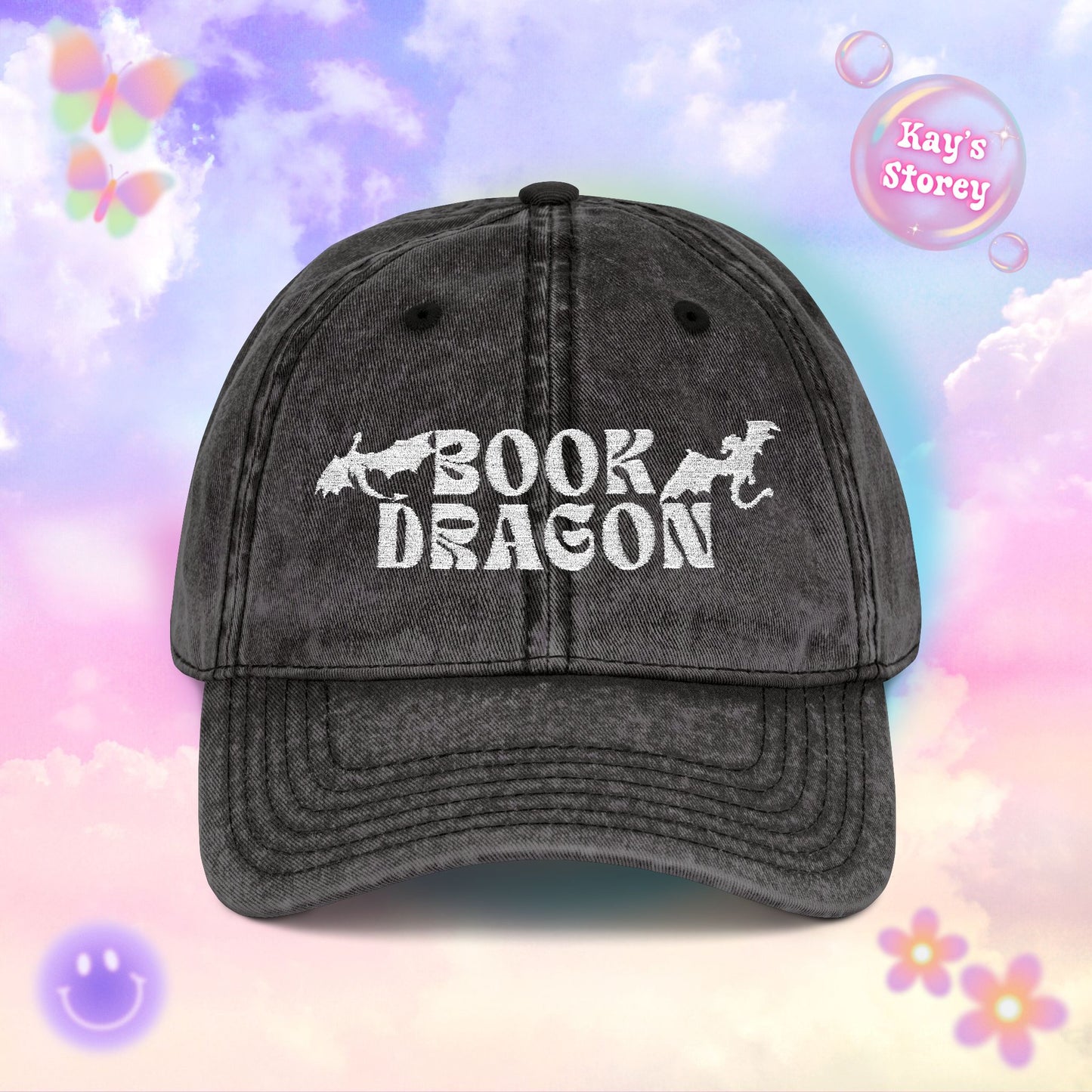 Book Dragon Embroidered Vintage Cap