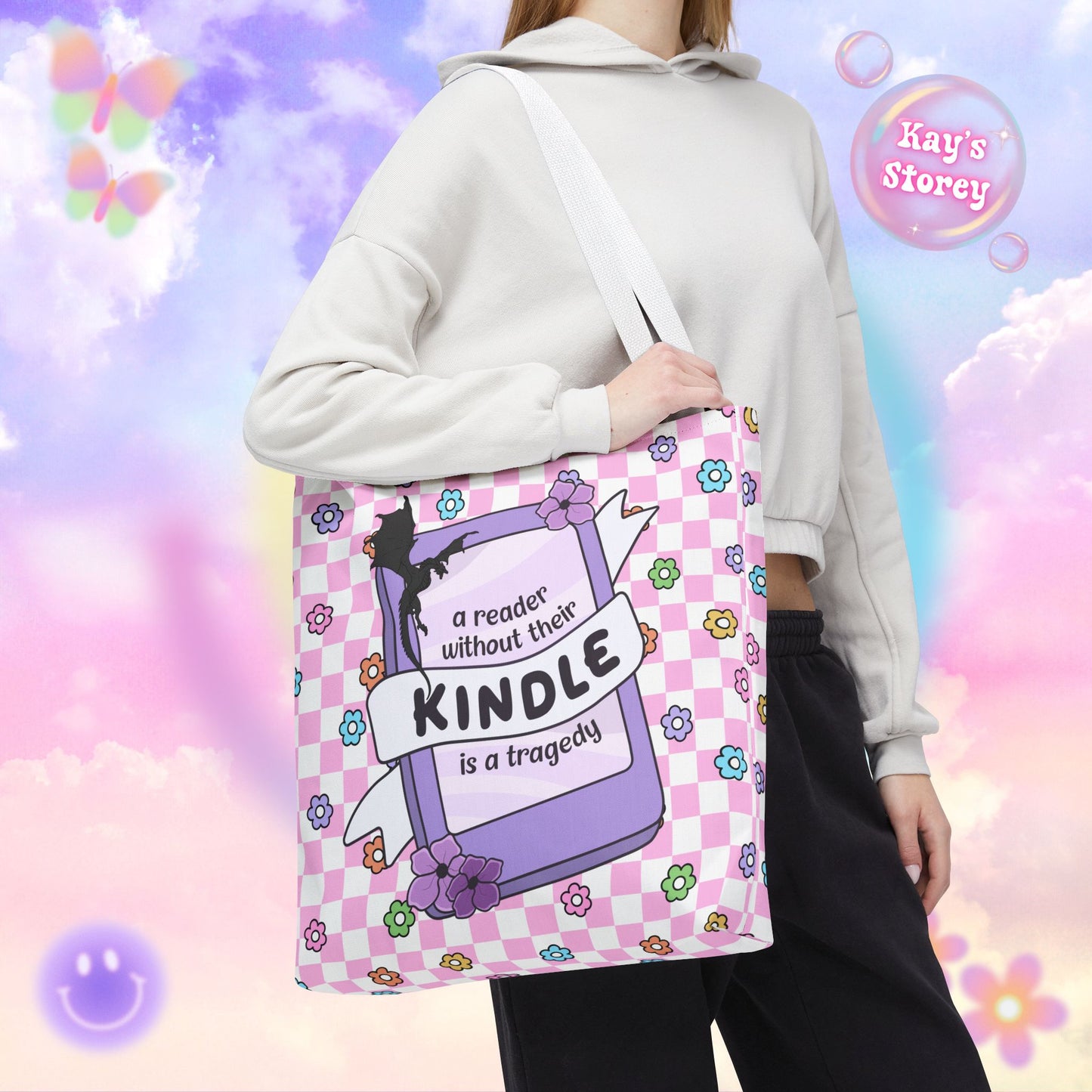 Pink Reader Without Their Kindle Tote Bag