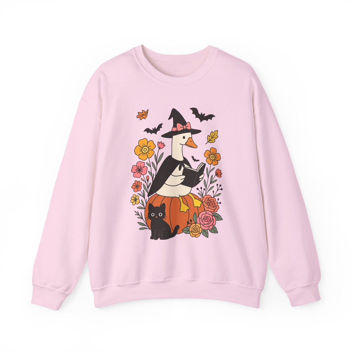 Spooky Goose Reading & Black Cat Sweatshirt, Long Sleeve Shirt for Spooky Season Bookish Gift,  Halloween Reading Apparel