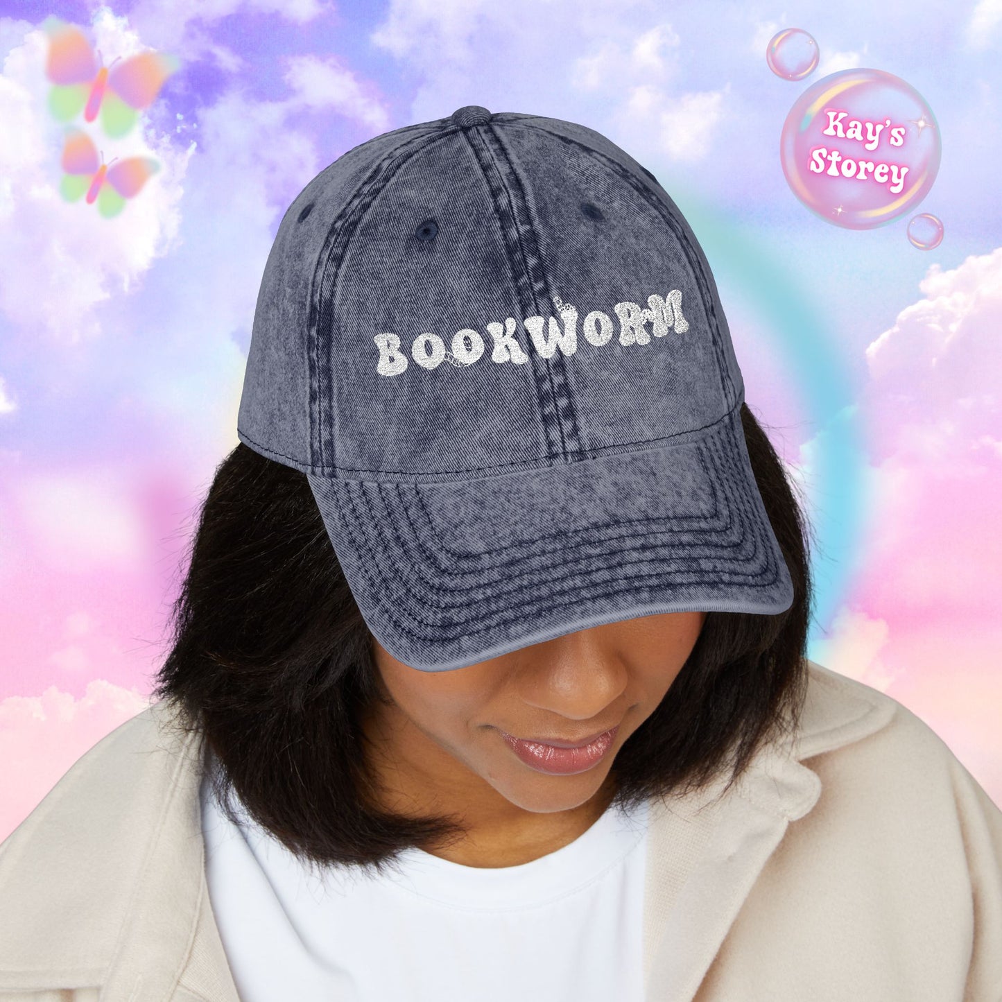 Bookworm Embroidered Vintage Cap