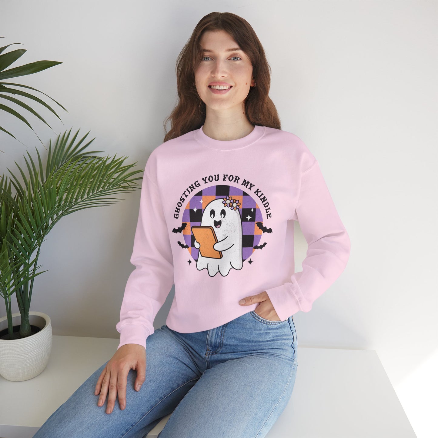 Ghosting You For My Kindle Sweatshirt, Long Sleeve Shirt for Spooky Season Bookish Gift,  Halloween Reading Apparel