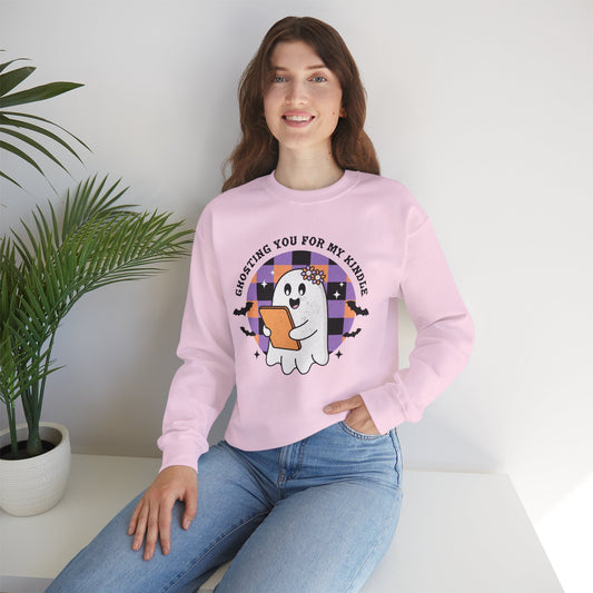 Ghosting You For My Kindle Sweatshirt, Long Sleeve Shirt for Spooky Season Bookish Gift,  Halloween Reading Apparel