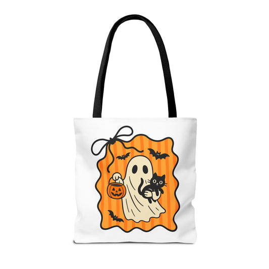 Spooky Season Ghost & Black Cat Tote Bag