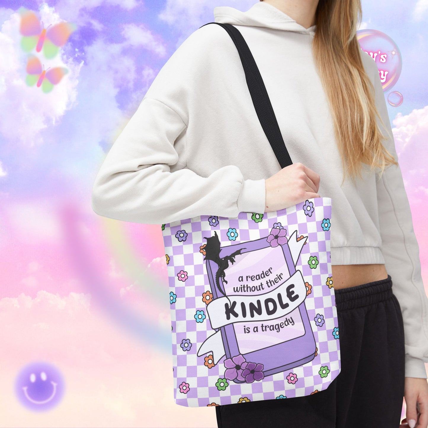 Purple Reader Without Their Kindle Tote Bag