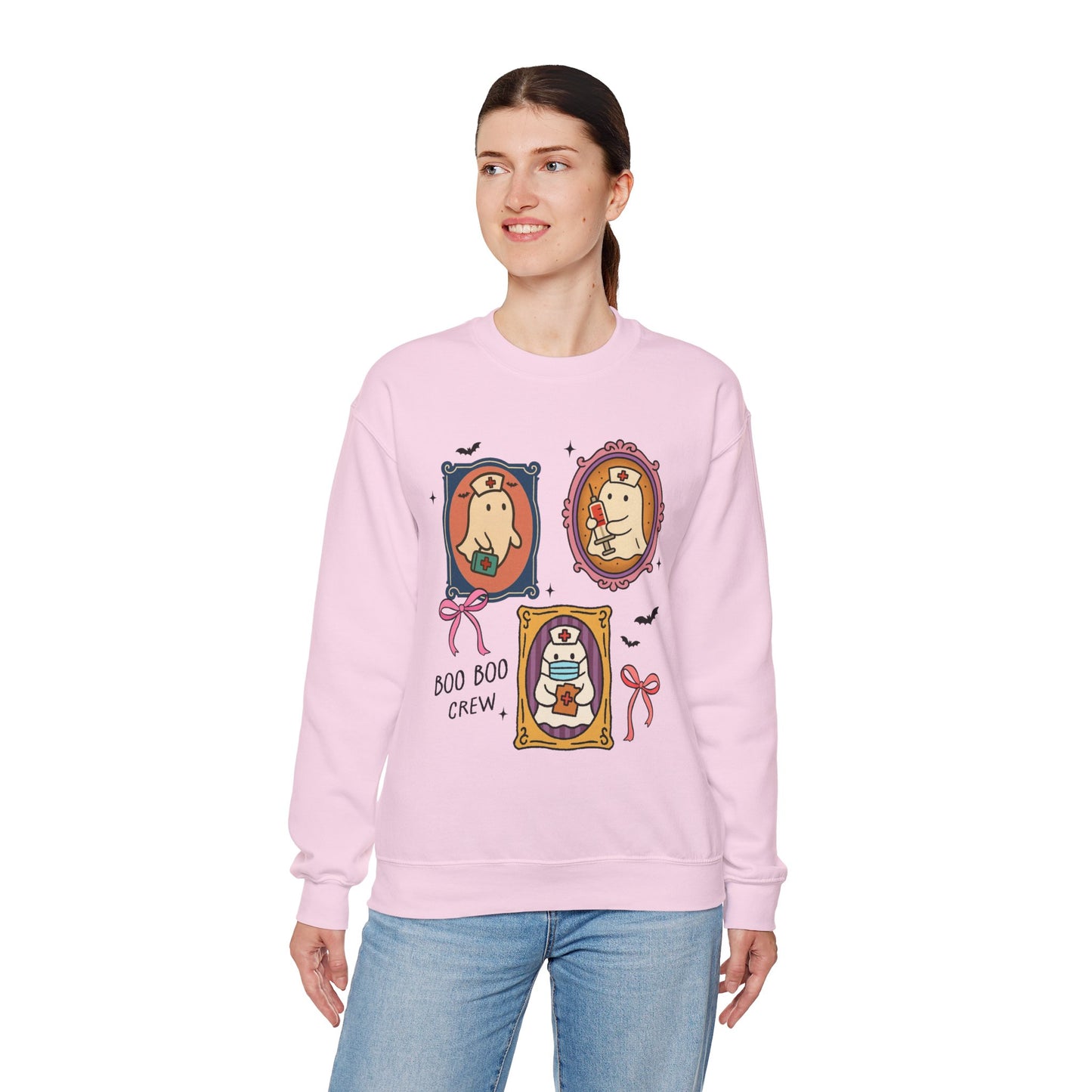 Boo Boo Crew Nurses Sweatshirt, Long Sleeve Shirt for Spooky Season Bookish Gift,  Halloween Reading Apparel