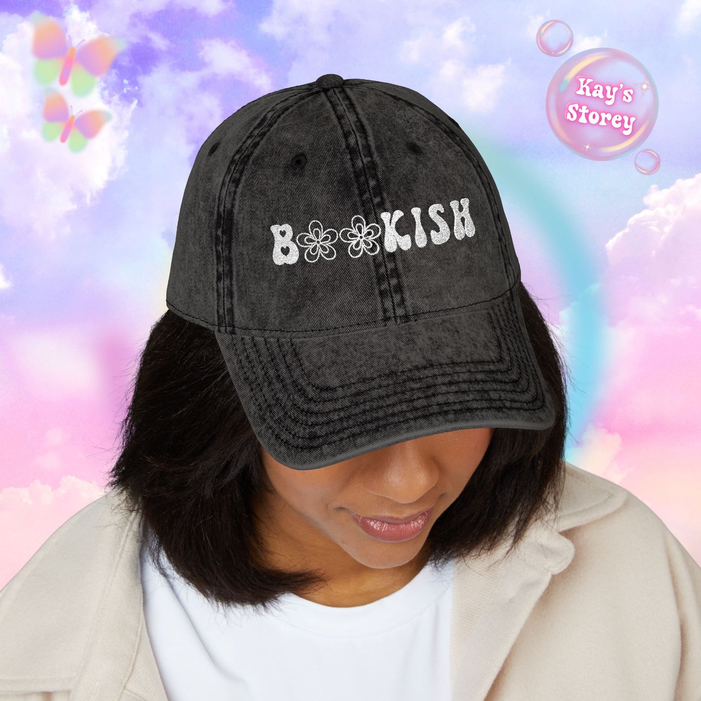 Bookish Embroidered Vintage Cap