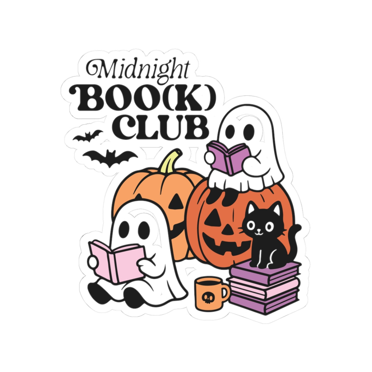 Midnight Boo(k) Club Sticker - Kiss-Cut Stickers, Halloween Sticker, Cute Ghost Design, Spooky Sticker, Decorative Sticker for Journals