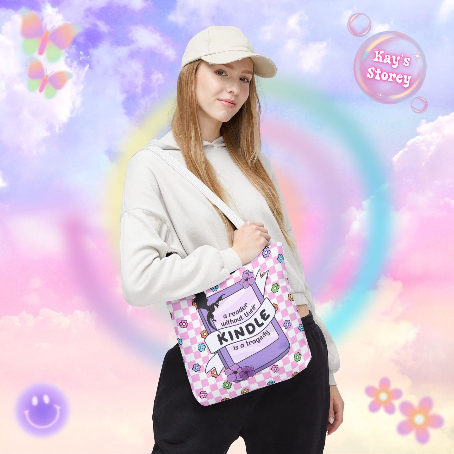 Pink Reader Without Their Kindle Tote Bag