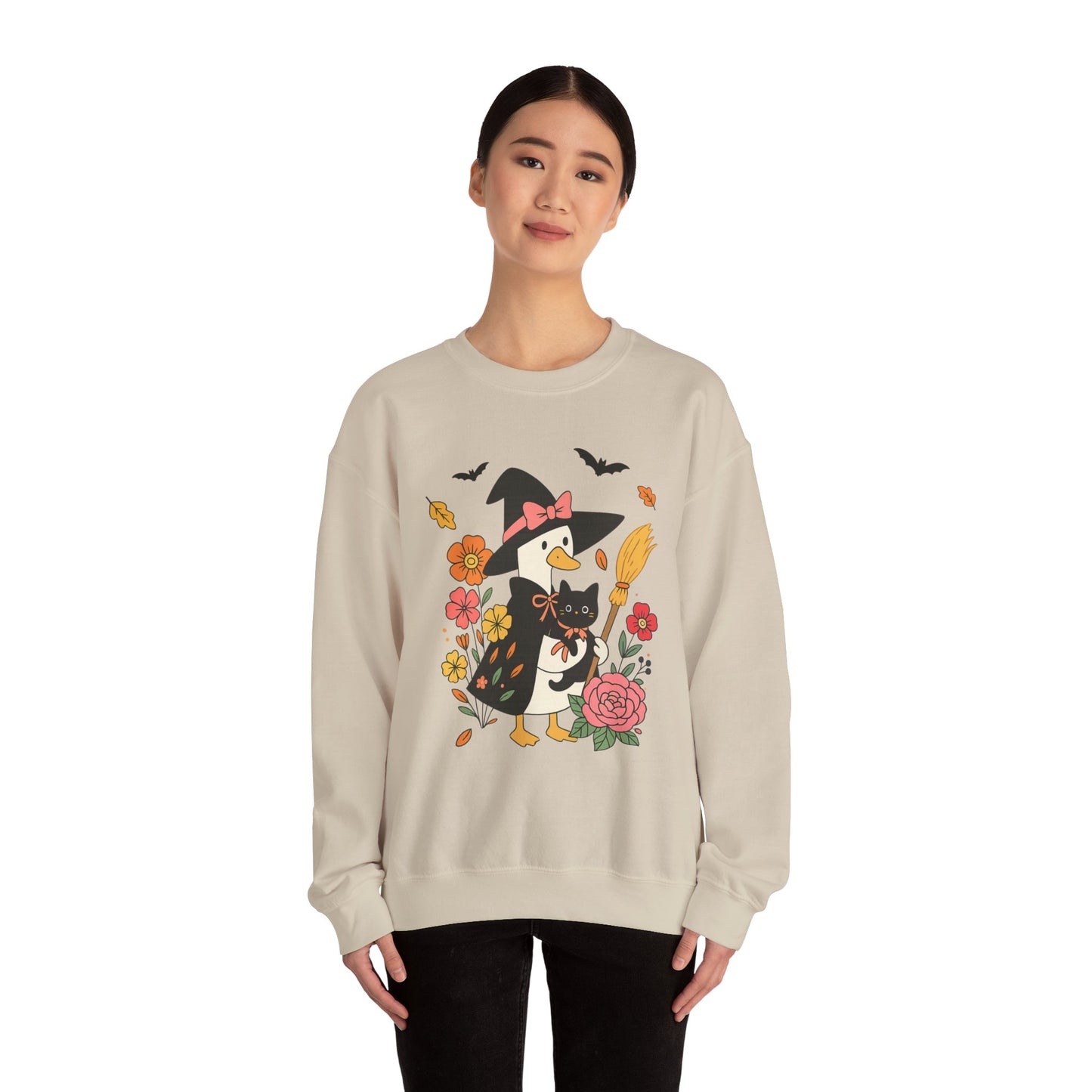 Spooky Goose & Black Cat Sweatshirt, Long Sleeve Shirt for Spooky Season Bookish Gift,  Halloween Reading Apparel