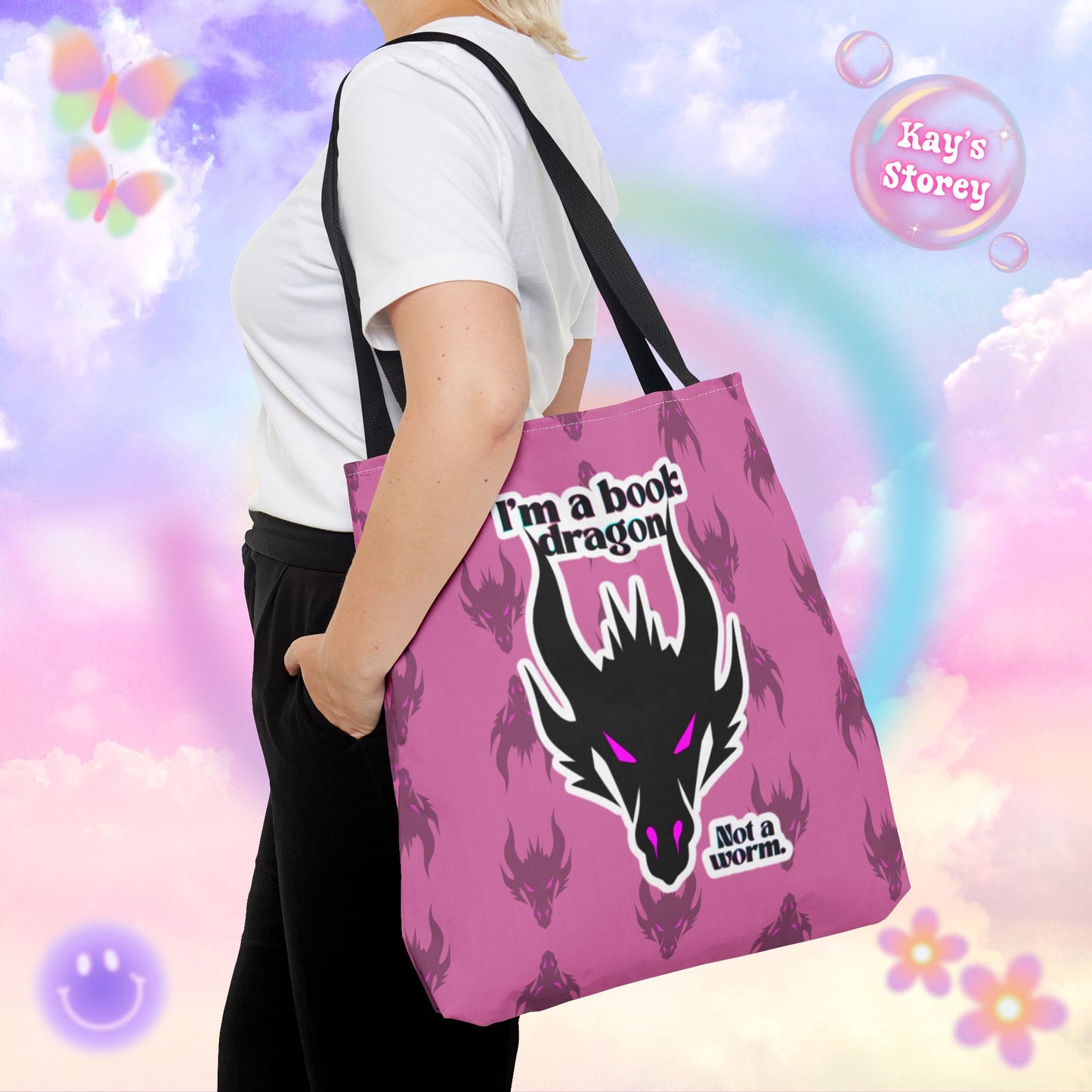 Book Dragon Pink Tote Bag