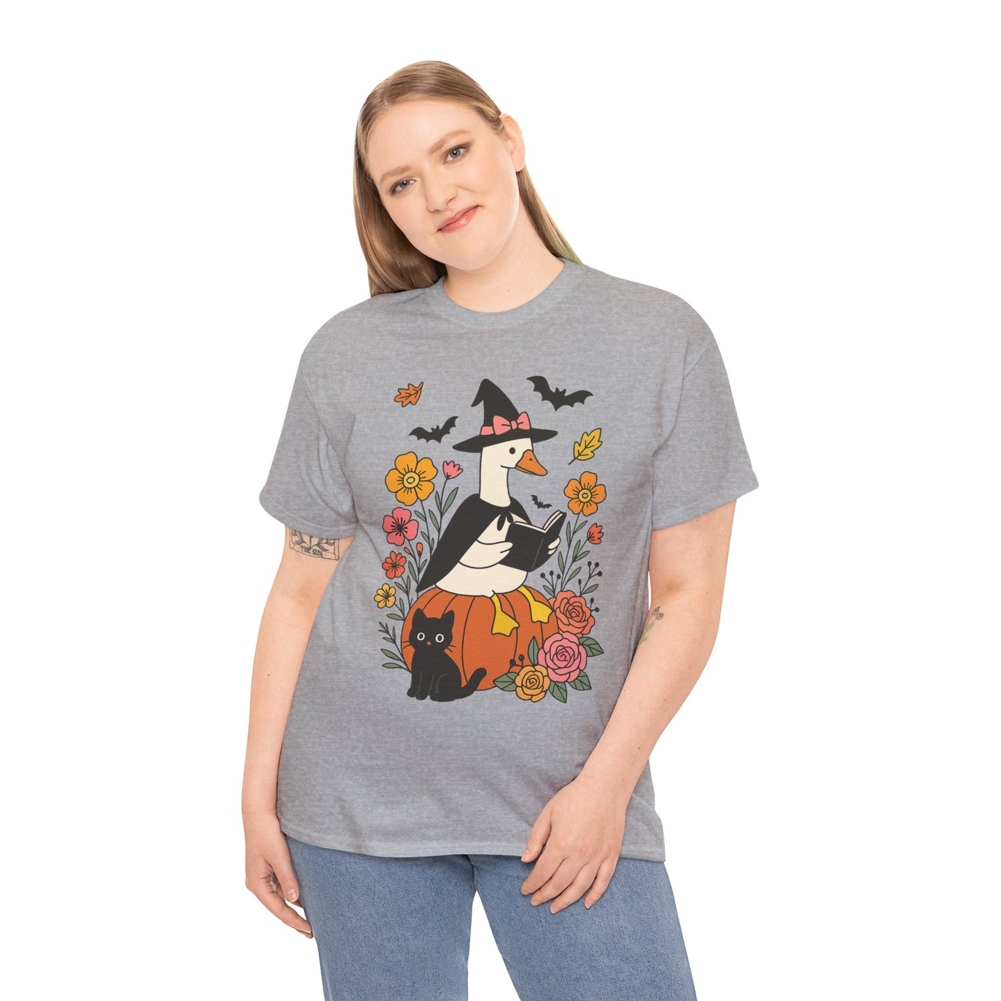 Spooky Goose Reading and Black Cat Tee - Halloween Gift