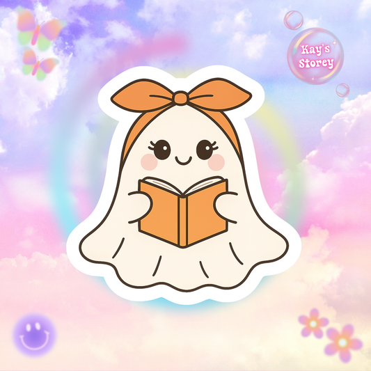 Ghostly Reading Kiss-Cut Sticker, Book Lover Sticker, Cute Sticker Set, Spooky Decals, Halloween Stickers, Vinyl Kindle Stickers