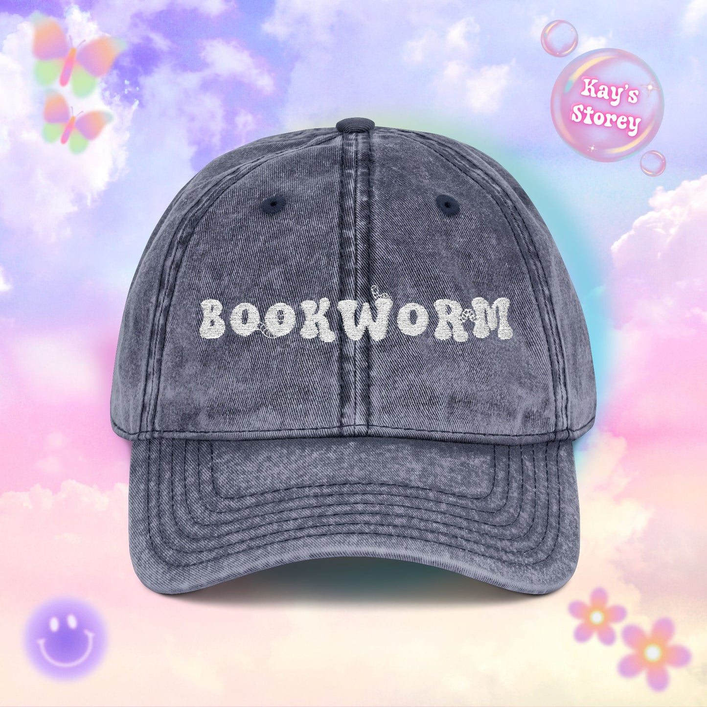 Bookworm Embroidered Vintage Cap