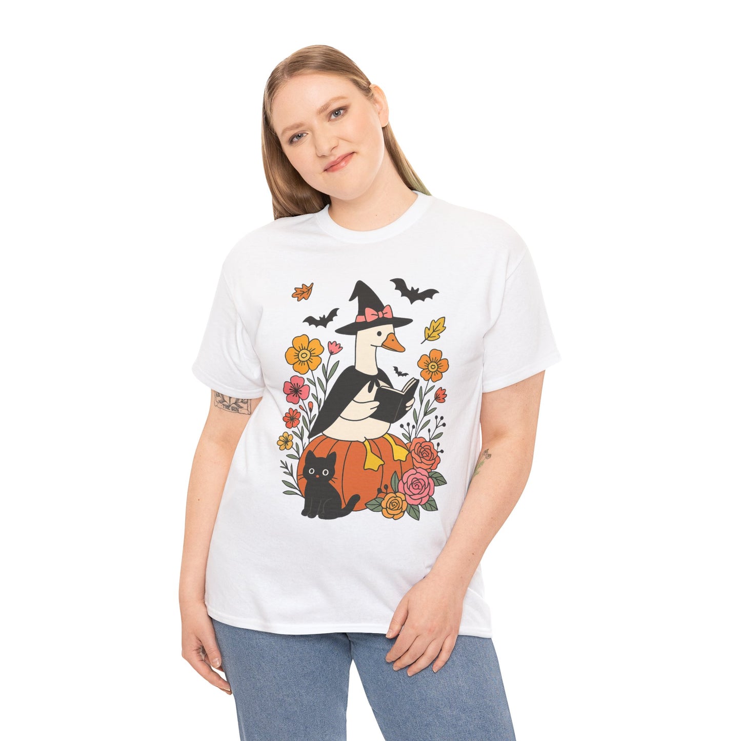 Spooky Goose Reading and Black Cat Tee - Halloween Gift