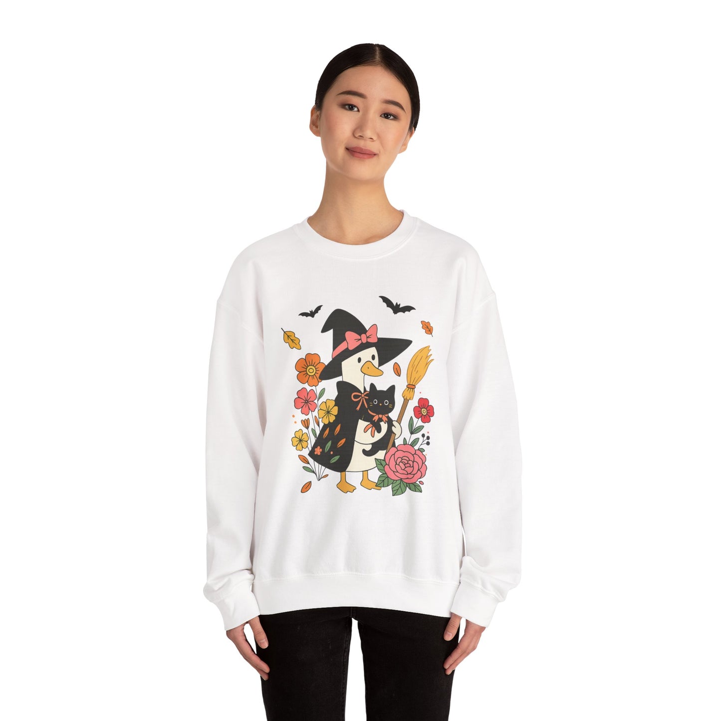 Spooky Goose & Black Cat Sweatshirt, Long Sleeve Shirt for Spooky Season Bookish Gift,  Halloween Reading Apparel