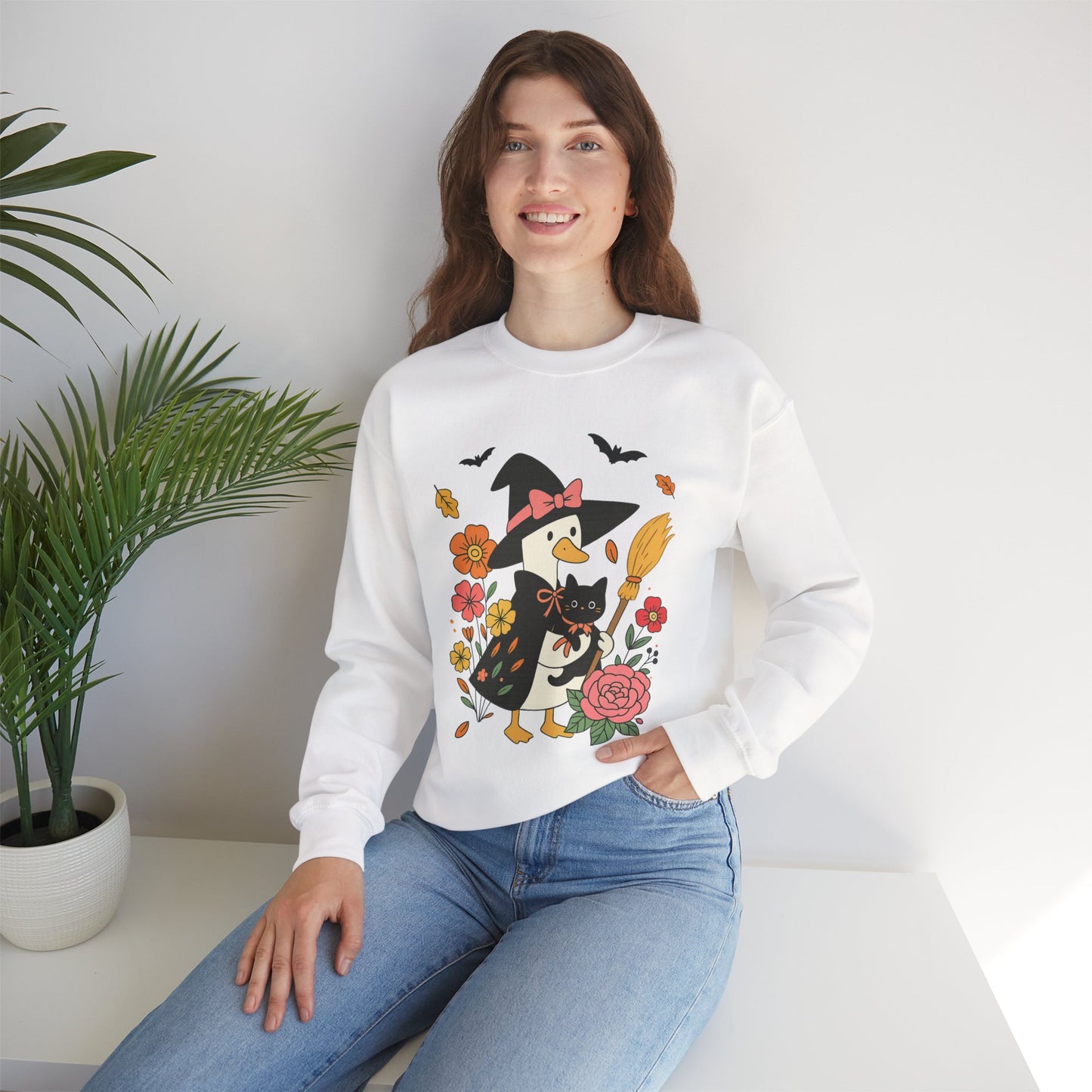 Spooky Goose & Black Cat Sweatshirt, Long Sleeve Shirt for Spooky Season Bookish Gift,  Halloween Reading Apparel