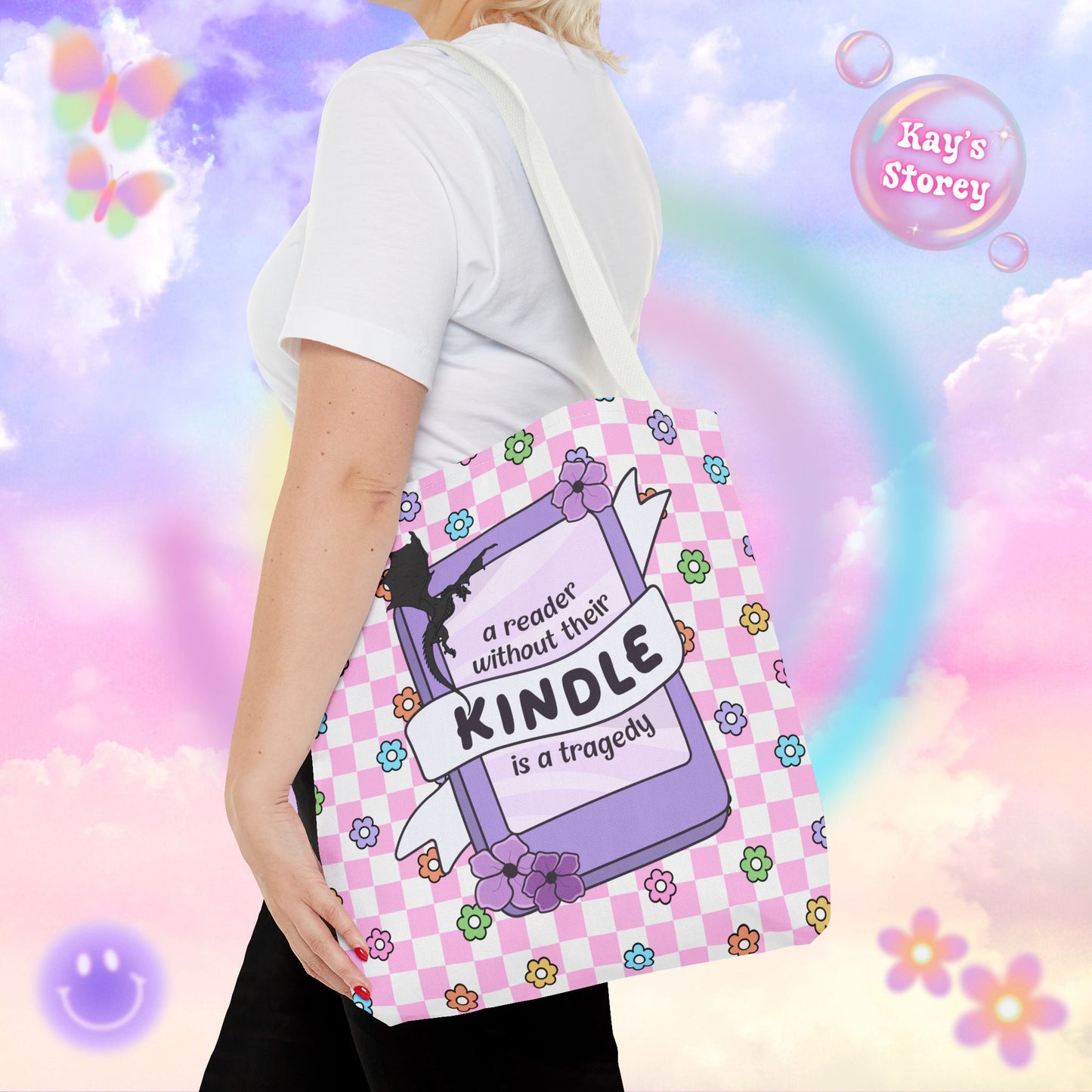 Pink Reader Without Their Kindle Tote Bag
