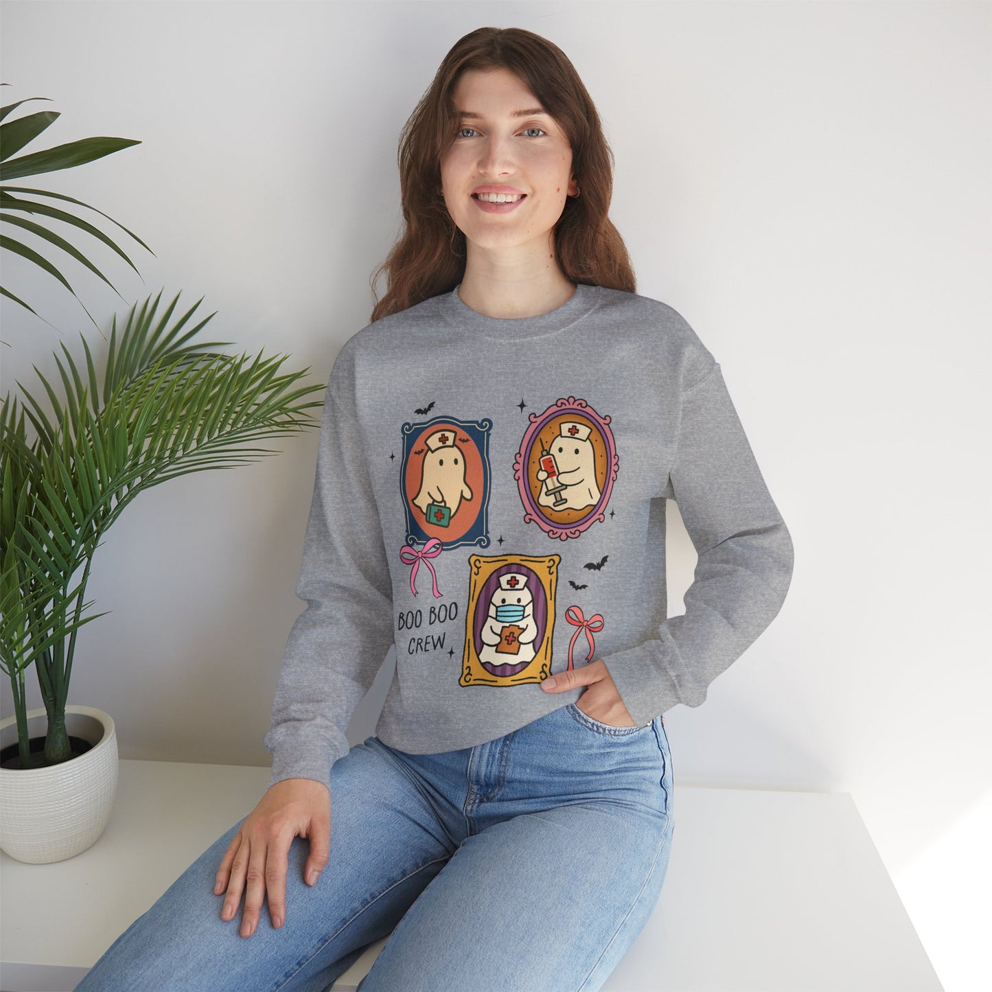 Boo Boo Crew Nurses Sweatshirt, Long Sleeve Shirt for Spooky Season Bookish Gift,  Halloween Reading Apparel