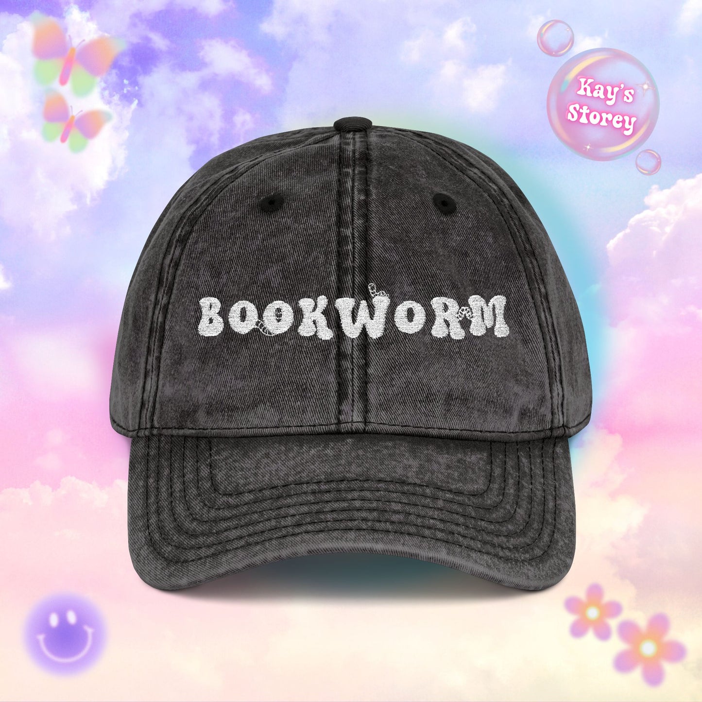 Bookworm Embroidered Vintage Cap