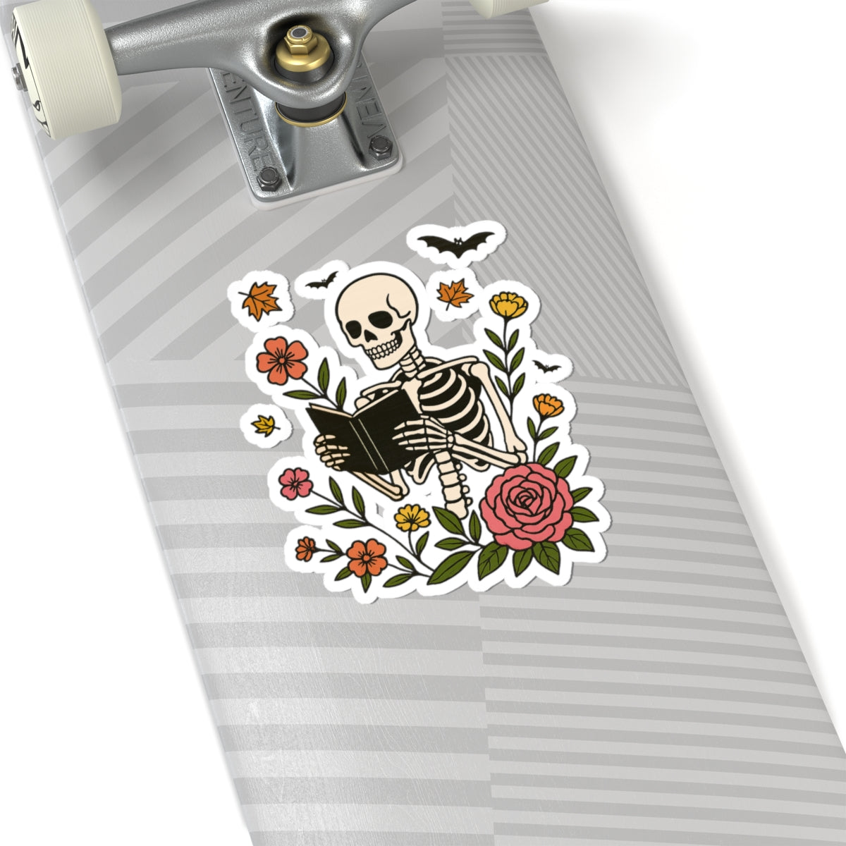Skeleton Reading Kiss-Cut Sticker, Book Lover Sticker, Cute Sticker Set, Spooky Decals, Halloween Stickers, Vinyl Ghost Stickers