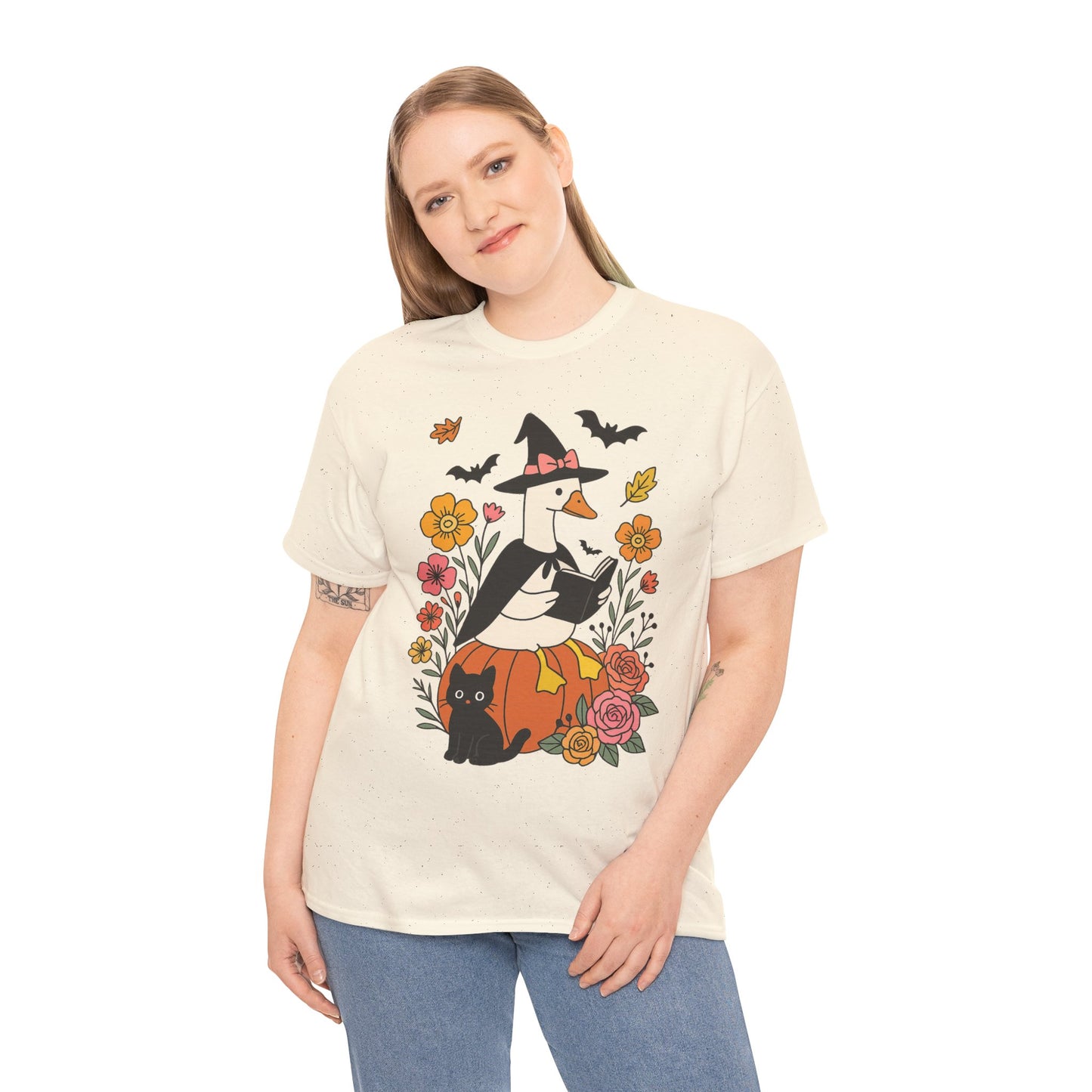 Spooky Goose Reading and Black Cat Tee - Halloween Gift