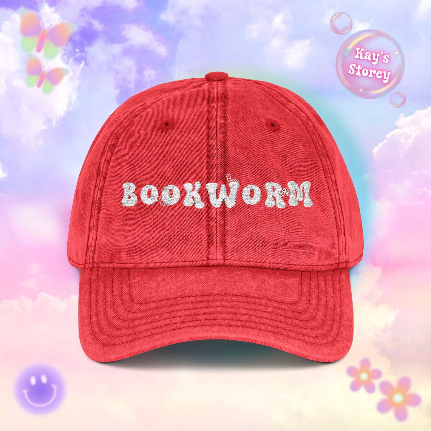Bookworm Embroidered Vintage Cap